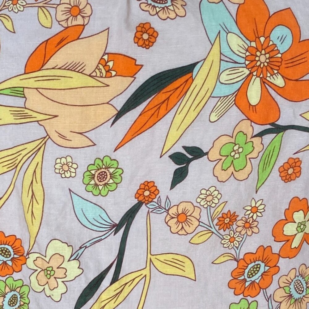 Hester & Orchard Linen Blend Cottagecore Shirt Floral Retro Boho Tassel Tie-M - Picture 7 of 11